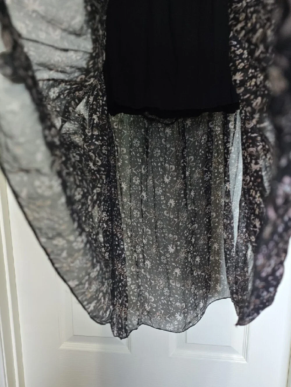 Floral Black Maxi Dress with Ruffle Cap Sleeves - Picture 9 of 16